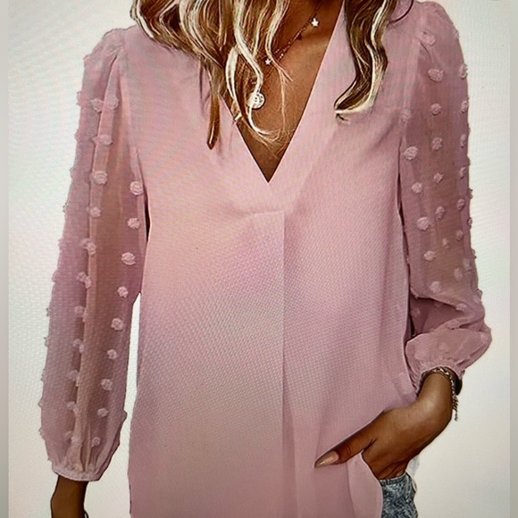 Gorgeous pink V neck long sleeve chiffon blouse NWOT - Picture 4 of 4